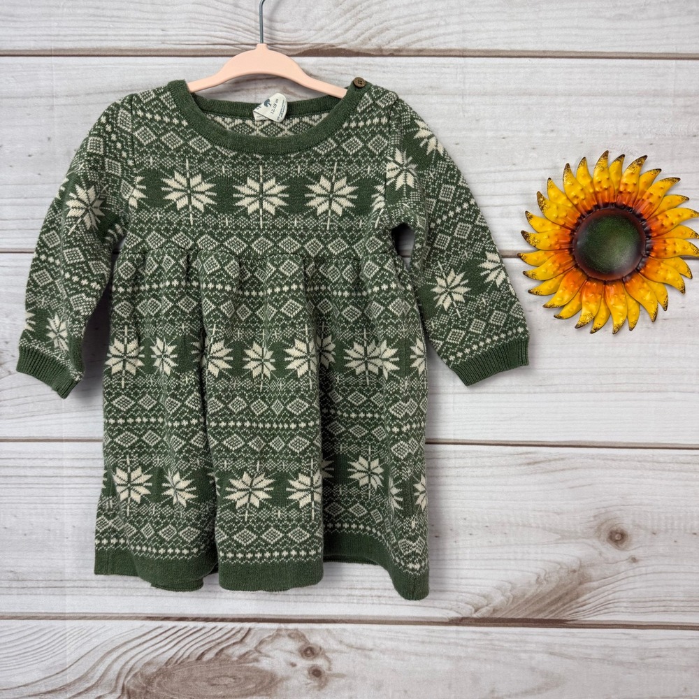 Kate Quinn Baby Girlβ Green Snowflake Knit Dress 12-18M